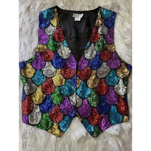 Vintage Venezia Vitale Sequined Vest Multicolor Embellished Sparkle Magician Fun